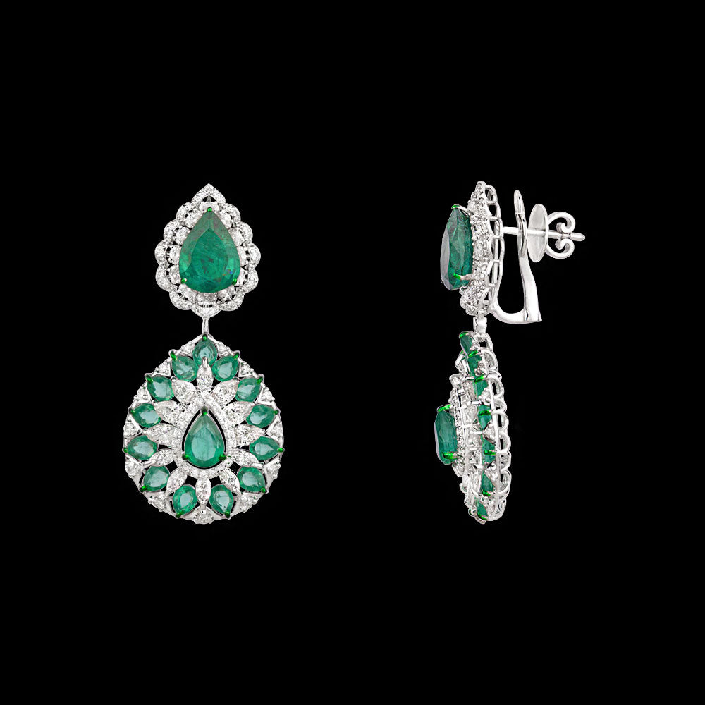 18K White Gold Diamond Earrings - 5.851ct VS-SI-IJ with Colour Stones