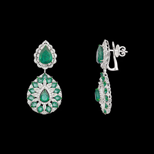 18K White Gold Diamond Earrings - 5.851ct VS-SI-IJ with Colour Stones