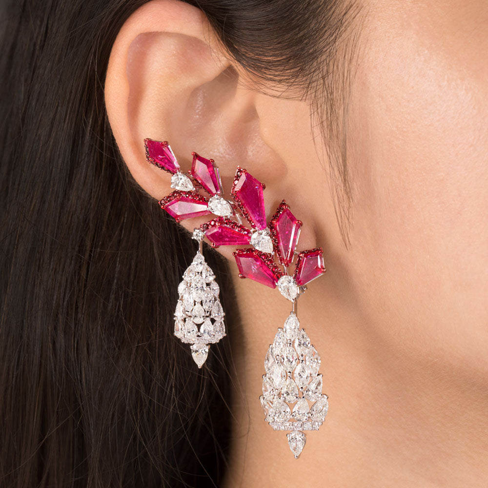 18K White Gold Diamond Earrings - 13.759ct VS-SI-GH with Colour Stones