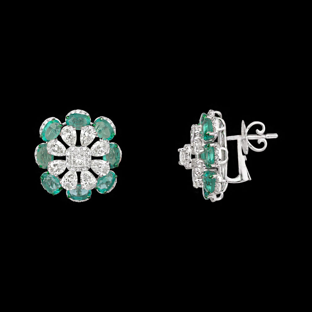14K White Gold Diamond Earrings - 4.599ct VVS-VS-JK with Colour Stones