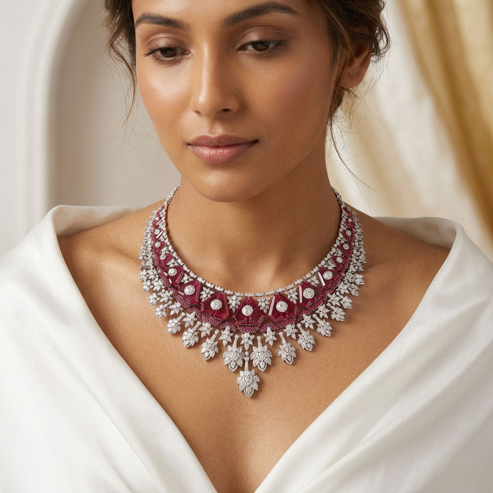 18K Yellow Gold Diamond Necklace - 39.067ct VVS-VS-FG with Colour Stones