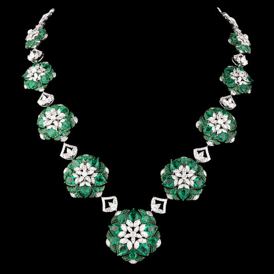 18K White Gold Diamond Necklace - 24.083ct VS-SI-FG with Colour Stones