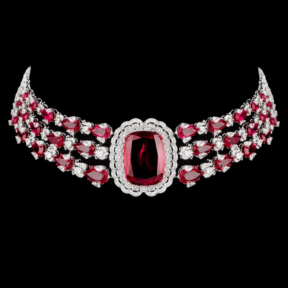 18K White Gold Diamond Necklace - 12.974ct VVS-VS-EF with Colour Stones
