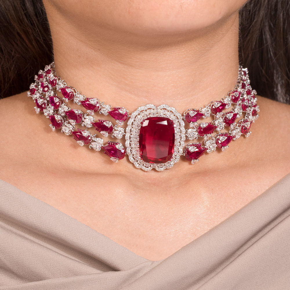 18K White Gold Diamond Necklace - 12.974ct VVS-VS-EF with Colour Stones