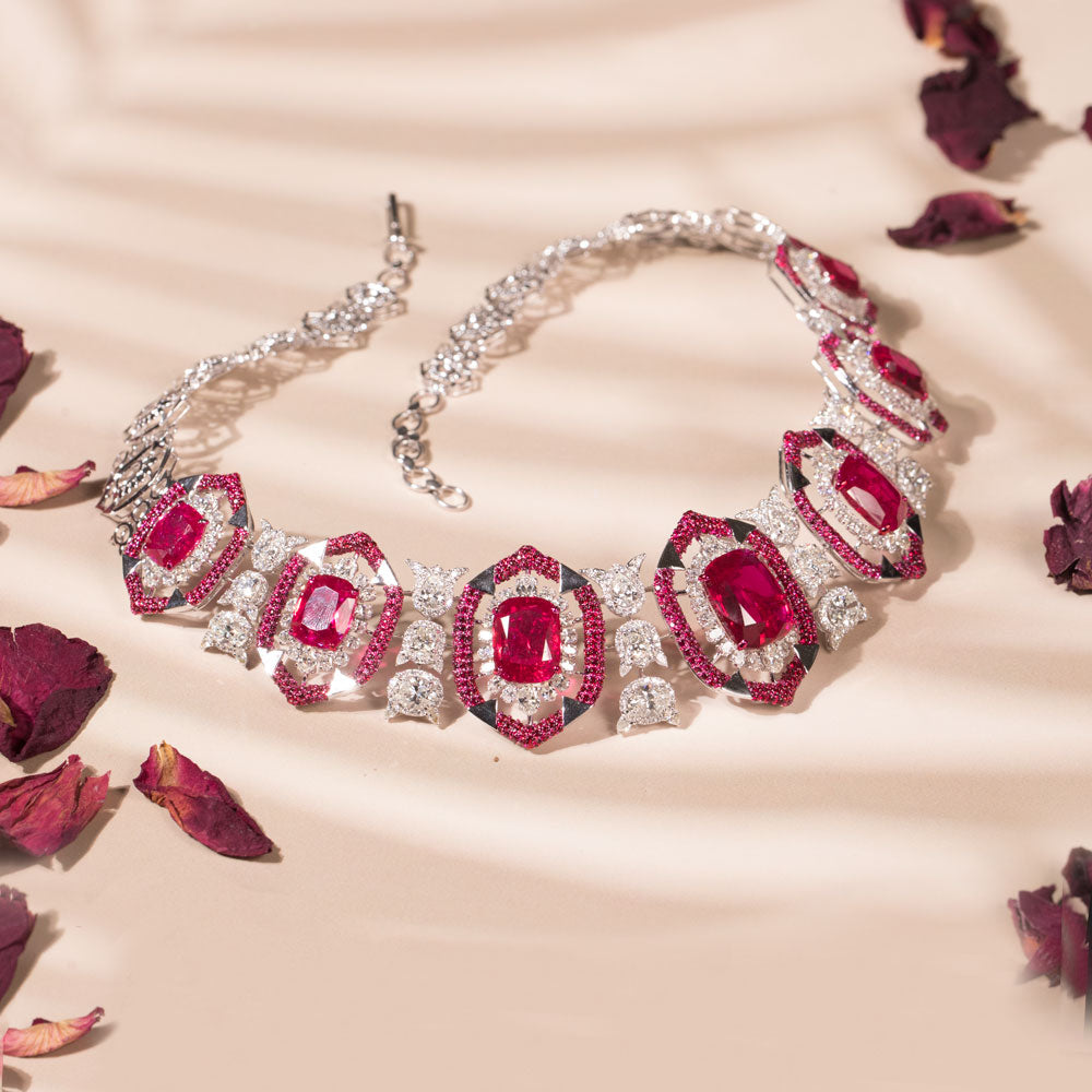 18K White Gold Diamond Necklace - 17.692ct VS-SI-GH with Colour Stones