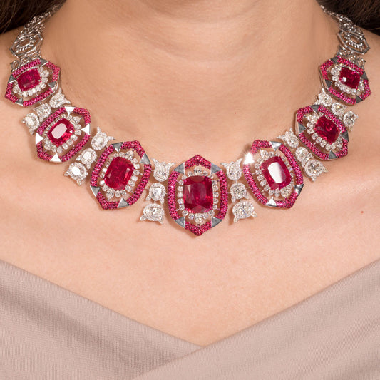 18K White Gold Diamond Necklace - 17.692ct VS-SI-GH with Colour Stones