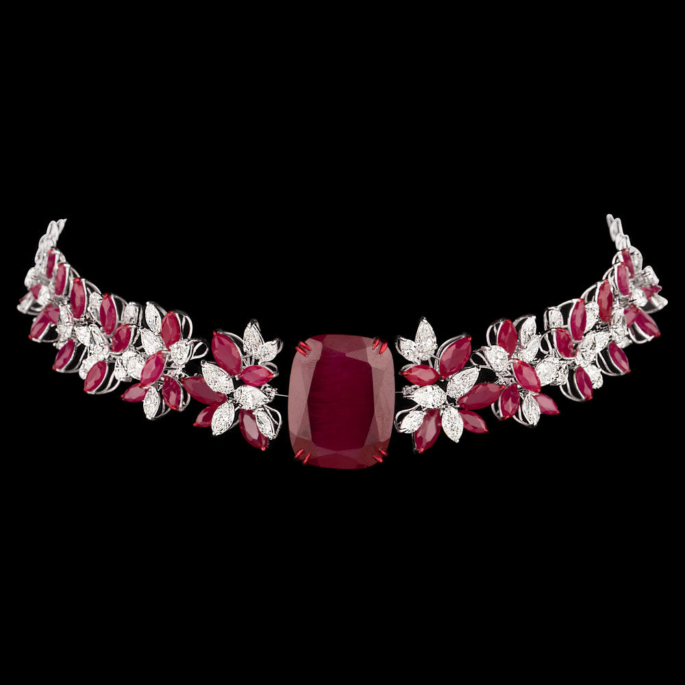 14K White Gold Diamond Necklace - 17.37ct VS-SI-JK with Colour Stones