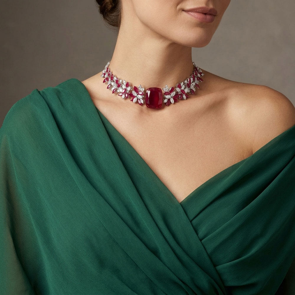 14K White Gold Diamond Necklace - 17.37ct VS-SI-JK with Colour Stones