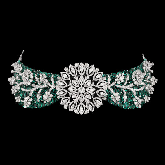 14K White Gold Diamond Necklace - 20.608ct VS-SI-IJ with Colour Stones