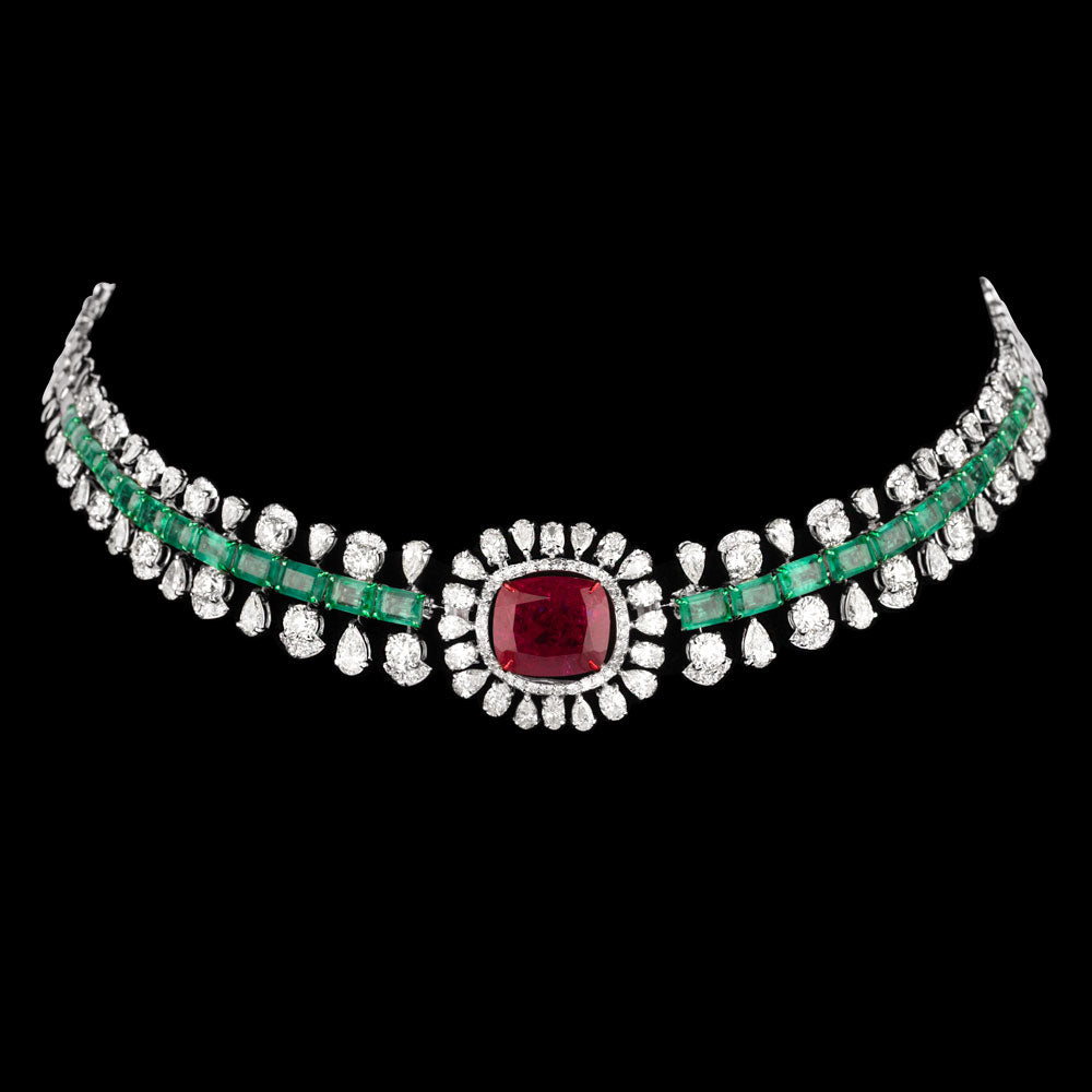 14K White Gold Diamond Necklace - 14.744ct VS-SI-KL with Colour Stones