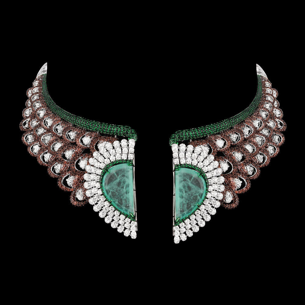 18K White Gold Diamond Necklace - 18.541ct VVS-VS-HI with Colour Stones