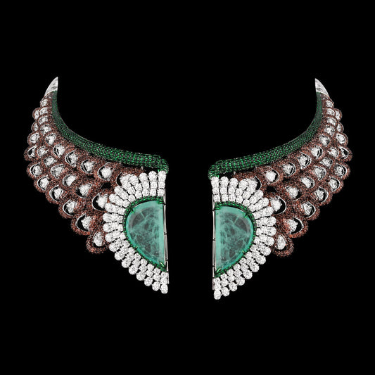18K White Gold Diamond Necklace - 18.541ct VVS-VS-HI with Colour Stones