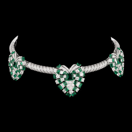 18K White Gold Diamond Necklace - 18.881ct VVS-VS-GH with Colour Stones