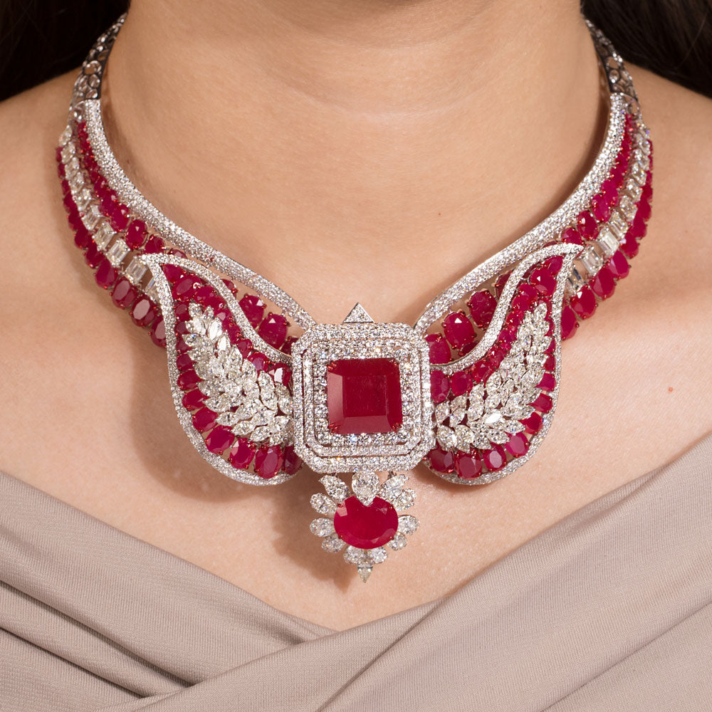 18K White Gold Diamond Necklace - 41.238ct VVS-VS-IJ with Colour Stones