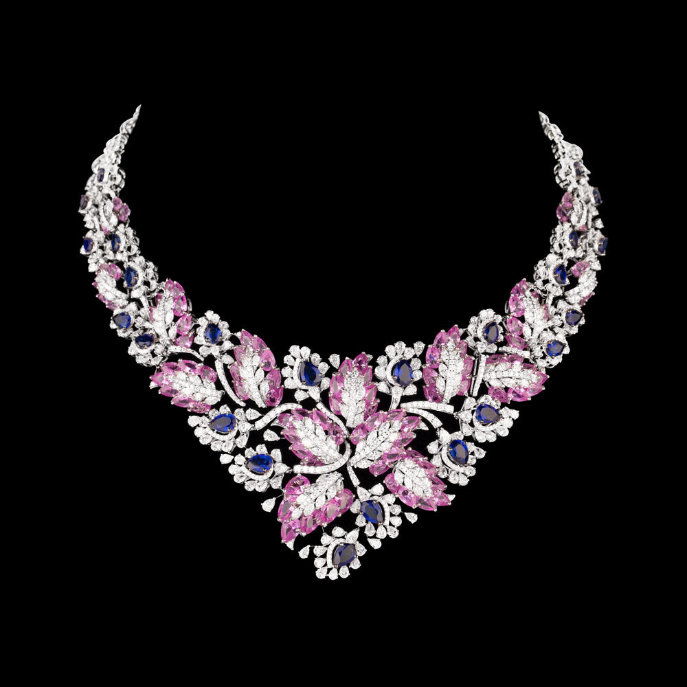 18K White Gold Diamond Necklace - 26.698ct VVS-EF with Colour Stones