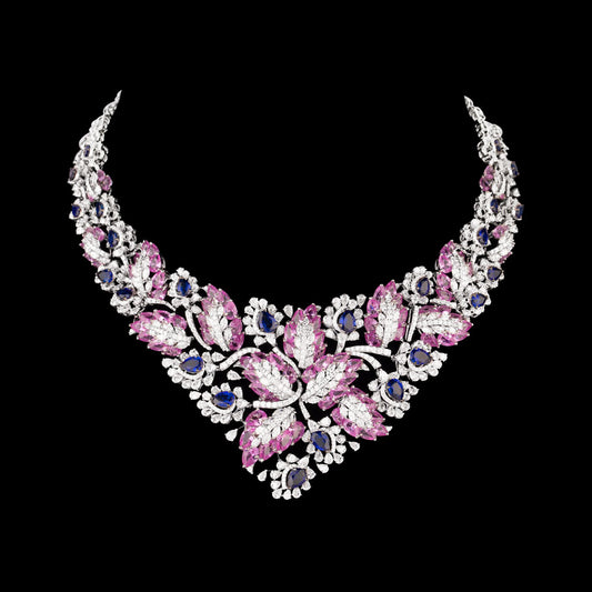 18K White Gold Diamond Necklace - 26.698ct VVS-EF with Colour Stones