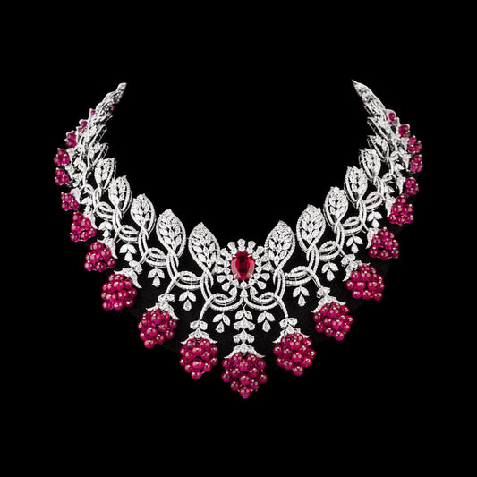 18K White Gold Diamond Necklace - 26.649ct VVS-EF with Colour Stones