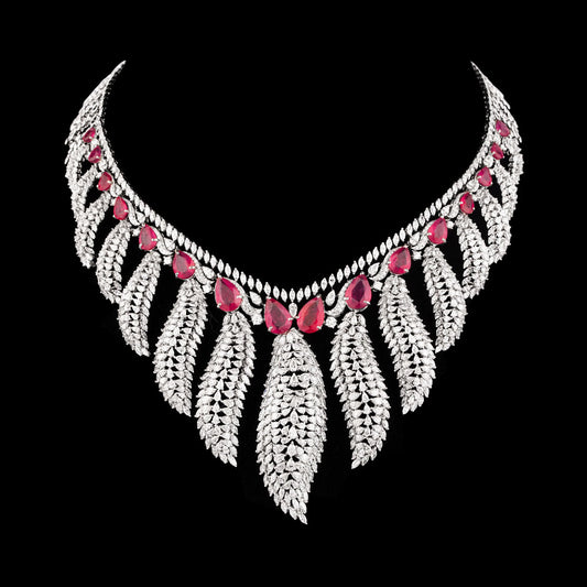 18K White Gold Diamond Necklace - 34.564ct VVS-FG with Colour Stones