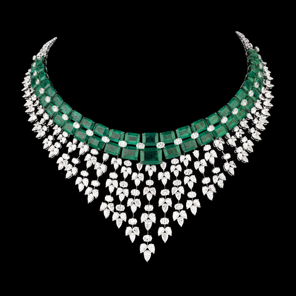 18K White Gold Diamond Necklace - 51.848ct VS-SI-HI with Colour Stones