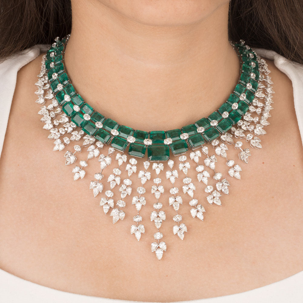 18K White Gold Diamond Necklace - 51.848ct VS-SI-HI with Colour Stones