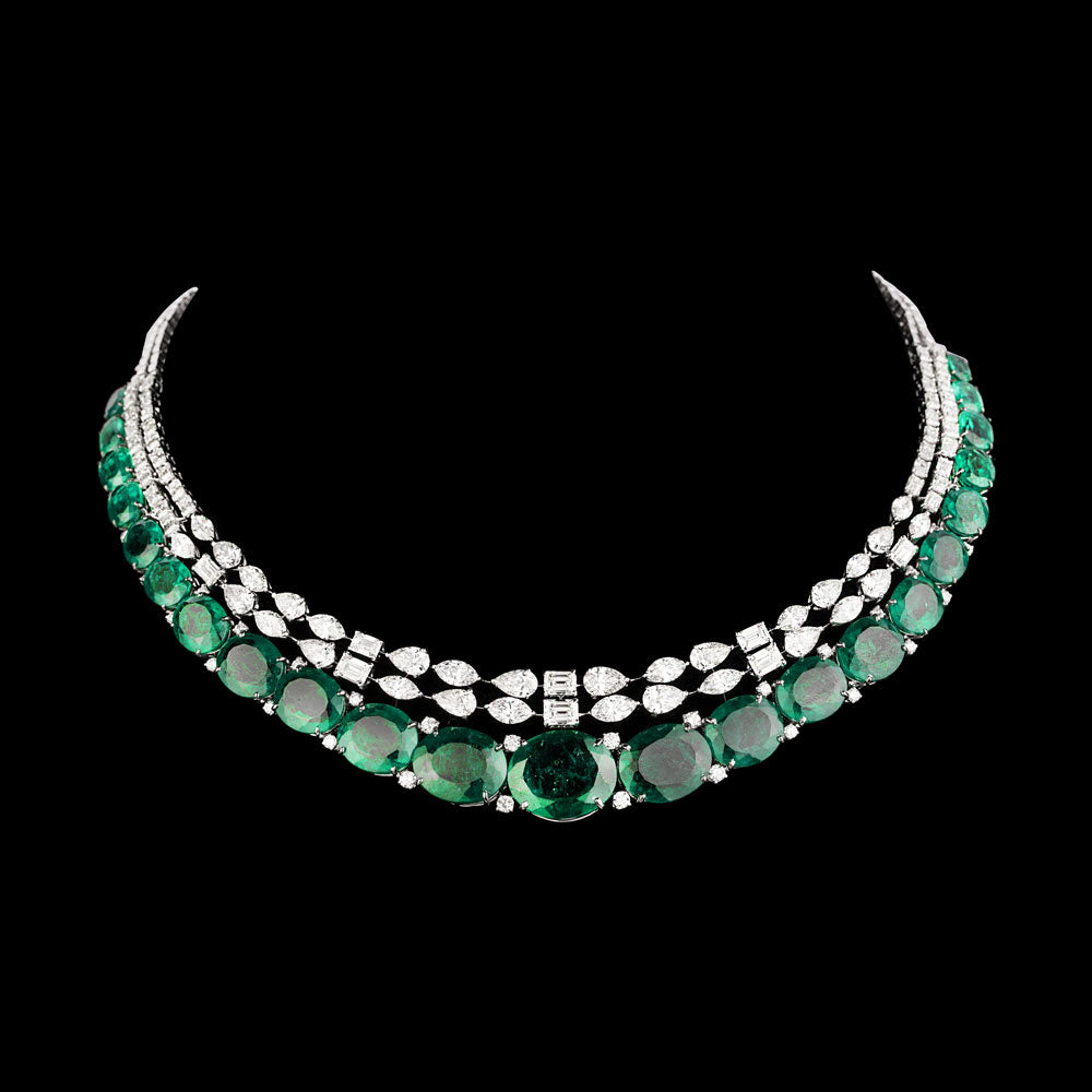 18K White Gold Diamond Necklace - 21.602ct VS-SI-HI with Colour Stones