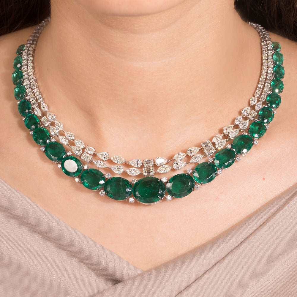 18K White Gold Diamond Necklace - 21.602ct VS-SI-HI with Colour Stones