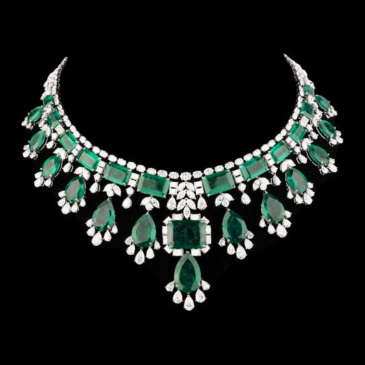 18K White Gold Diamond Necklace - 39.778ct VS-SI-HI with Colour Stones