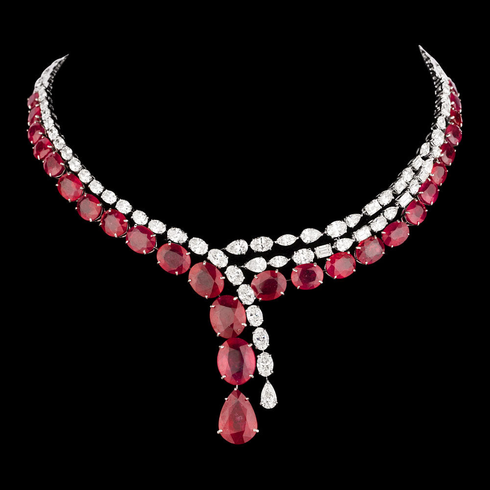 18K White Gold Diamond Necklace - 20.493ct VS-SI-HI with Colour Stones