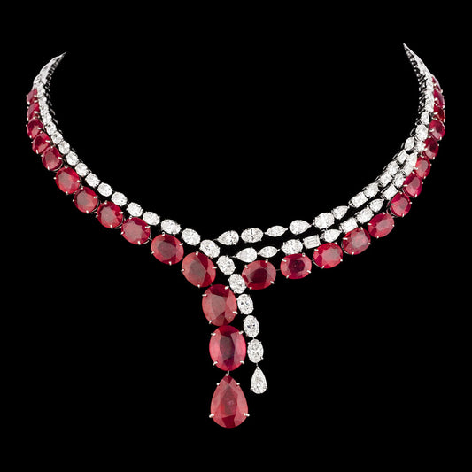 18K White Gold Diamond Necklace - 20.493ct VS-SI-HI with Colour Stones