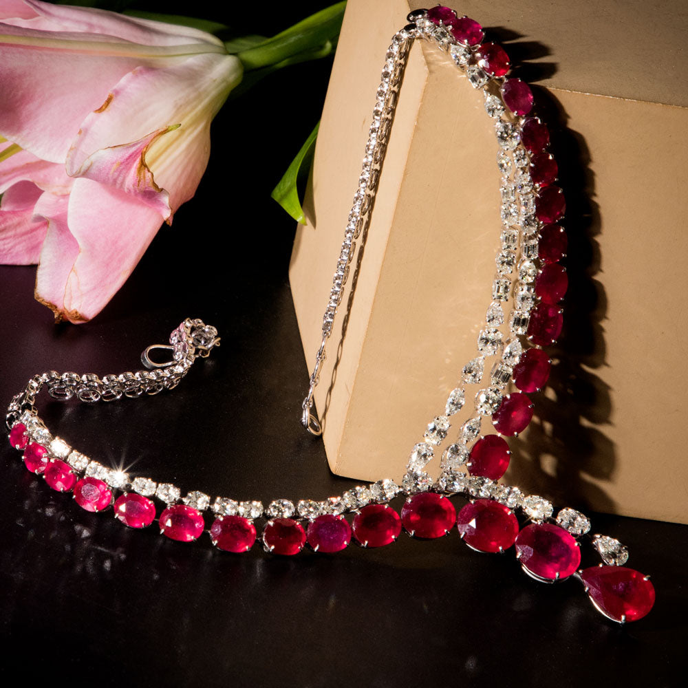 18K White Gold Diamond Necklace - 20.493ct VS-SI-HI with Colour Stones