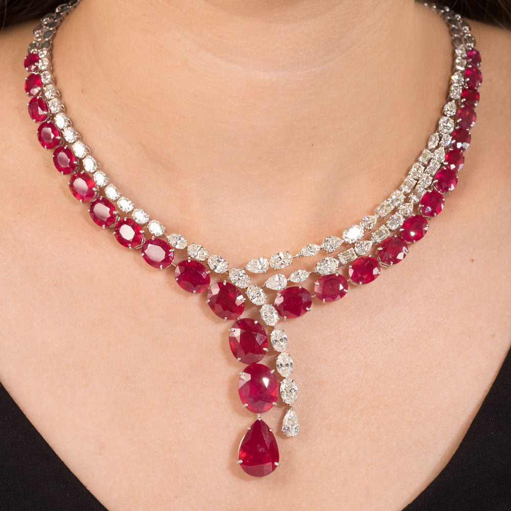 18K White Gold Diamond Necklace - 20.493ct VS-SI-HI with Colour Stones