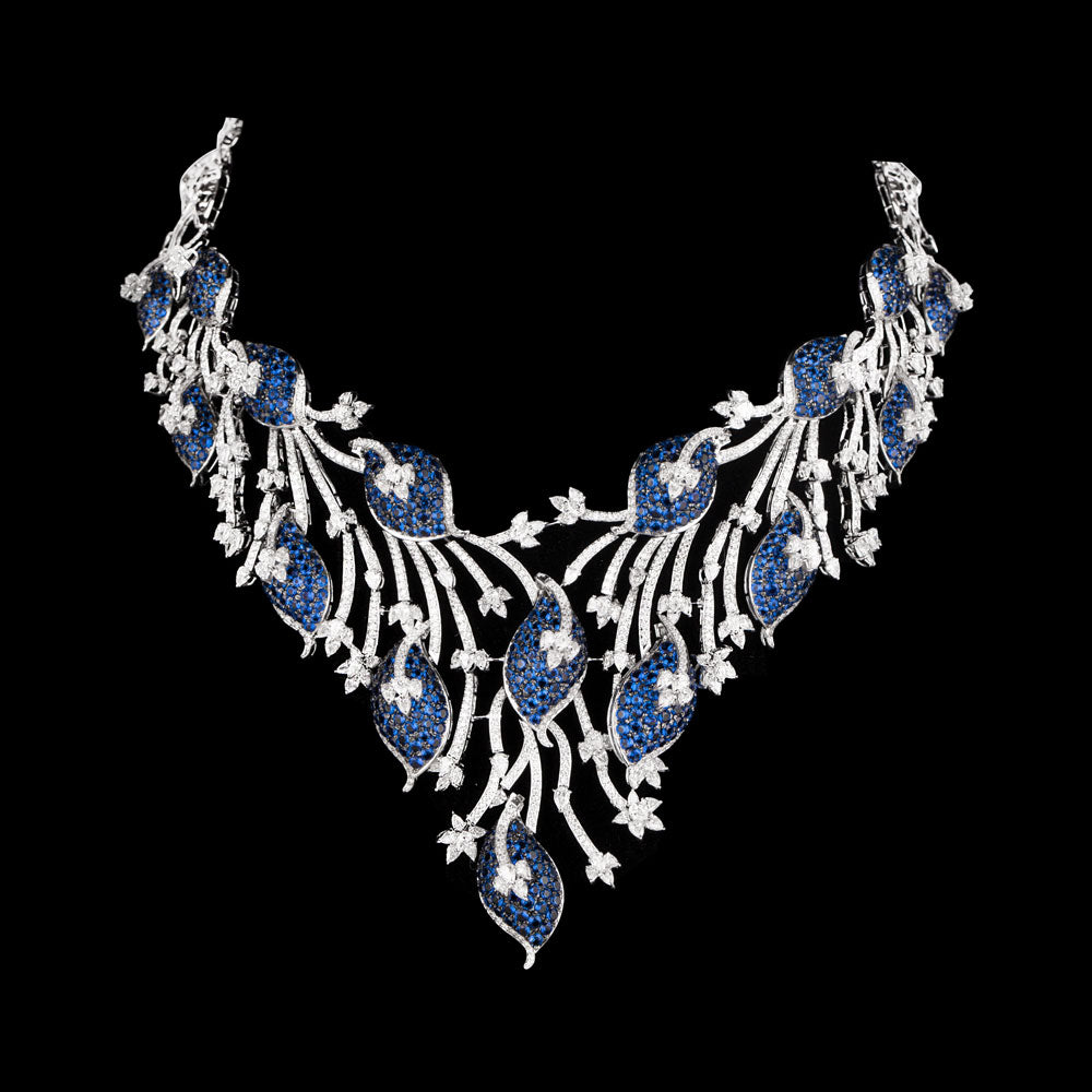 18K White Gold Diamond Necklace - 19.56ct VVS-EF with Colour Stones