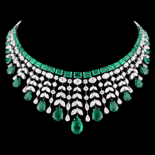 18K White Gold Diamond Necklace - 39.309ct VVS-VS-IJ with Colour Stones