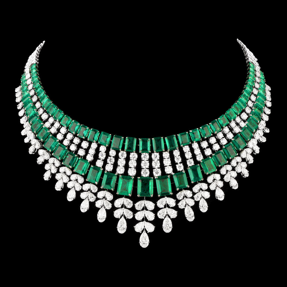 18K White Gold Diamond Necklace - 46.818ct VVS-VS-I with Colour Stones