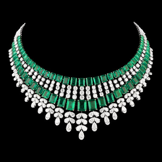18K White Gold Diamond Necklace - 46.818ct VVS-VS-I with Colour Stones