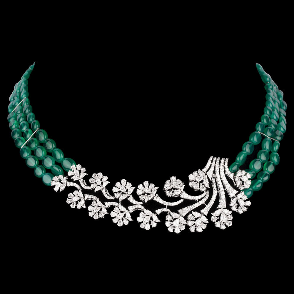 18K White Gold Diamond Necklace - 10.589ct VVS-VS-EF with Colour Stones