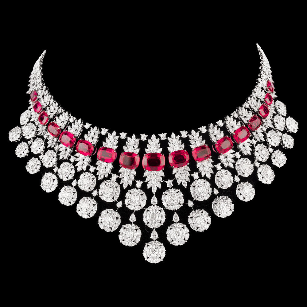 18K White Gold Diamond Necklace - 46.924ct VVS-VS-GH with Colour Stones