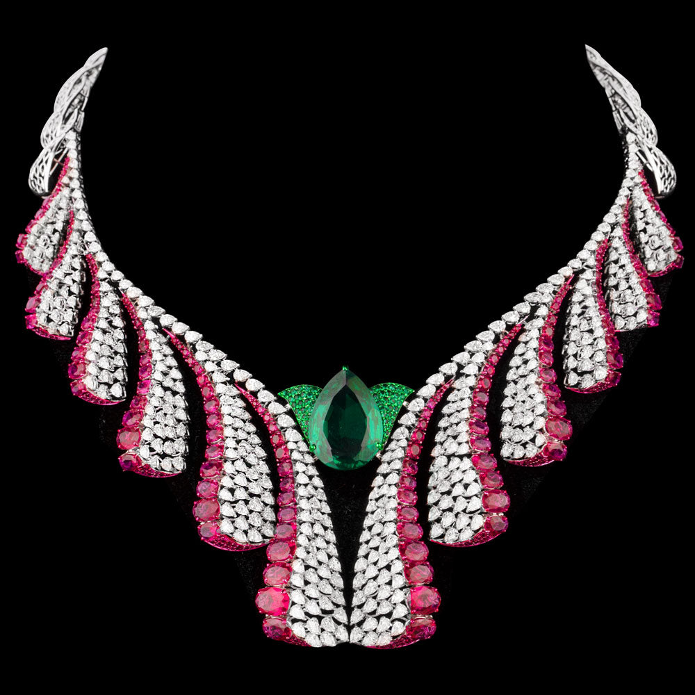 18K White Gold Diamond Necklace - 23.715ct VS-SI-FGH with Colour Stones