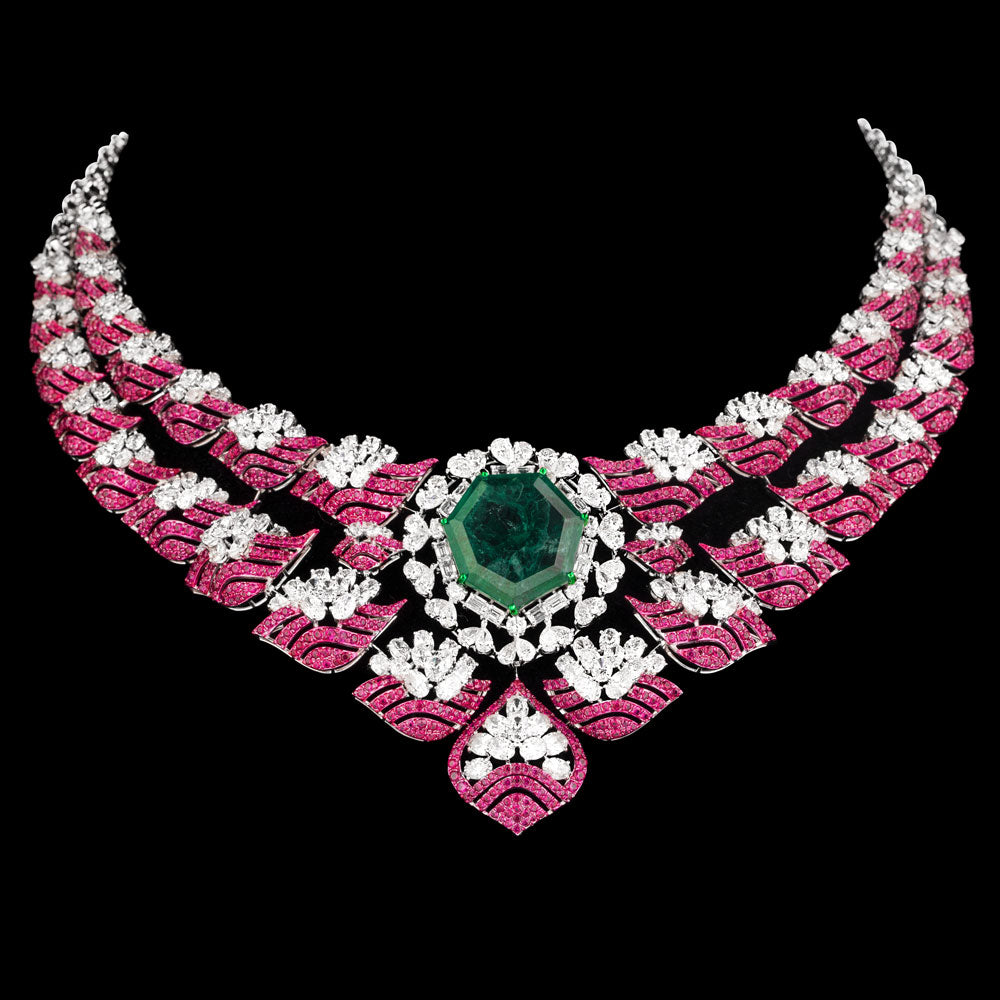 18K White Gold Diamond Necklace - 23.527ct VS-SI-EF with Colour Stones