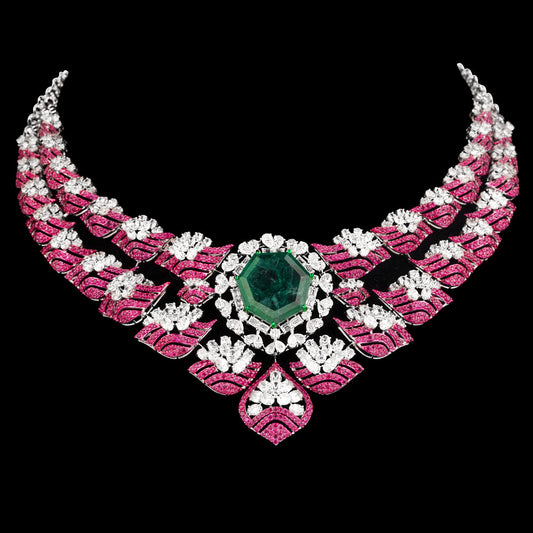 18K White Gold Diamond Necklace - 23.527ct VS-SI-EF with Colour Stones