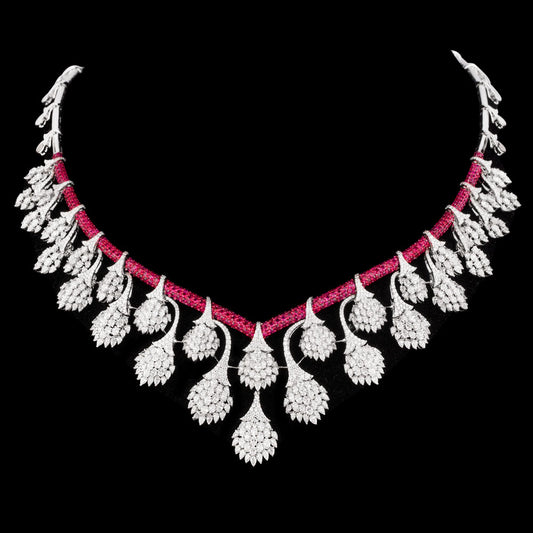 18K White Gold Diamond Necklace - 24.323ct VS-SI-EF with Colour Stones