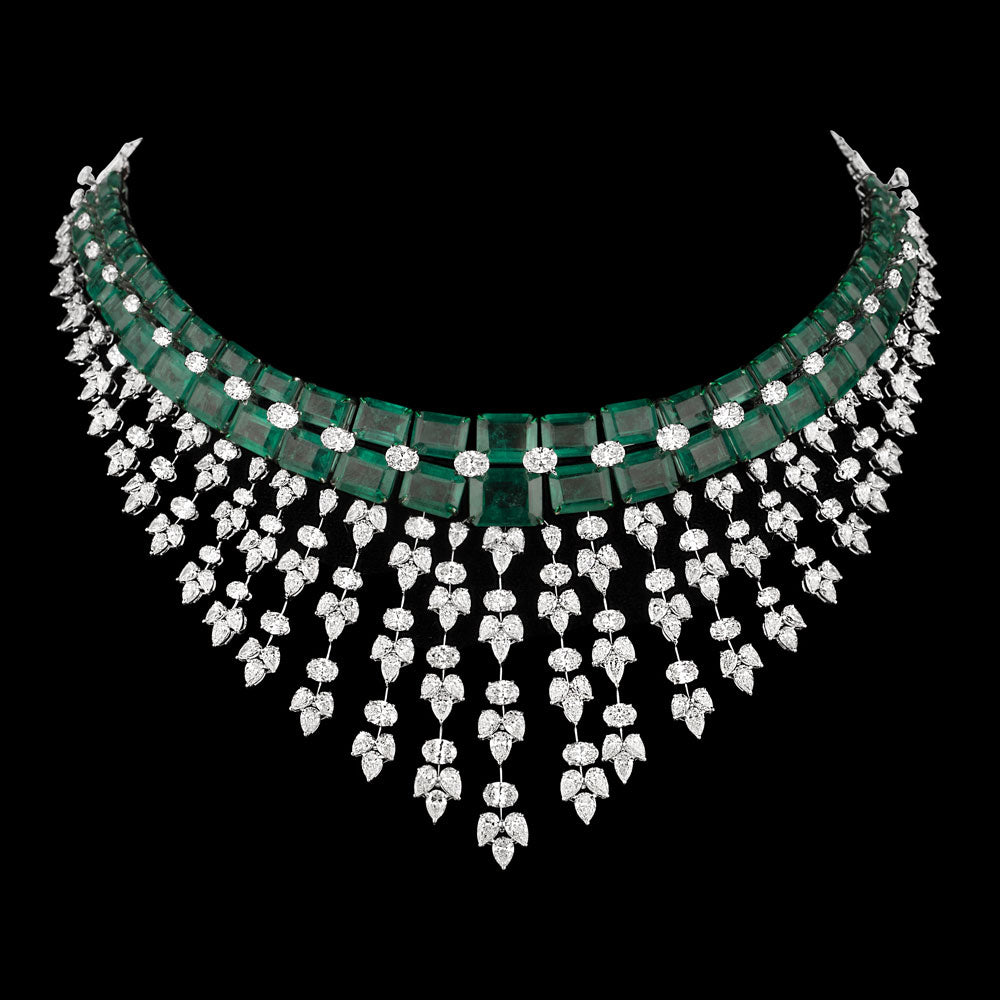 14K White Gold Diamond Necklace - 39.963ct VVS-VS-HI with Colour Stones