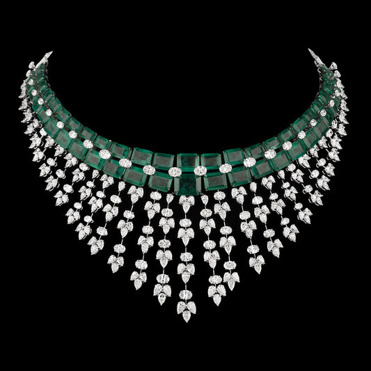 14K White Gold Diamond Necklace - 39.963ct VVS-VS-HI with Colour Stones