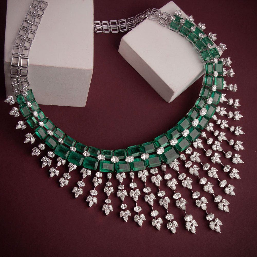 14K White Gold Diamond Necklace - 39.963ct VVS-VS-HI with Colour Stones