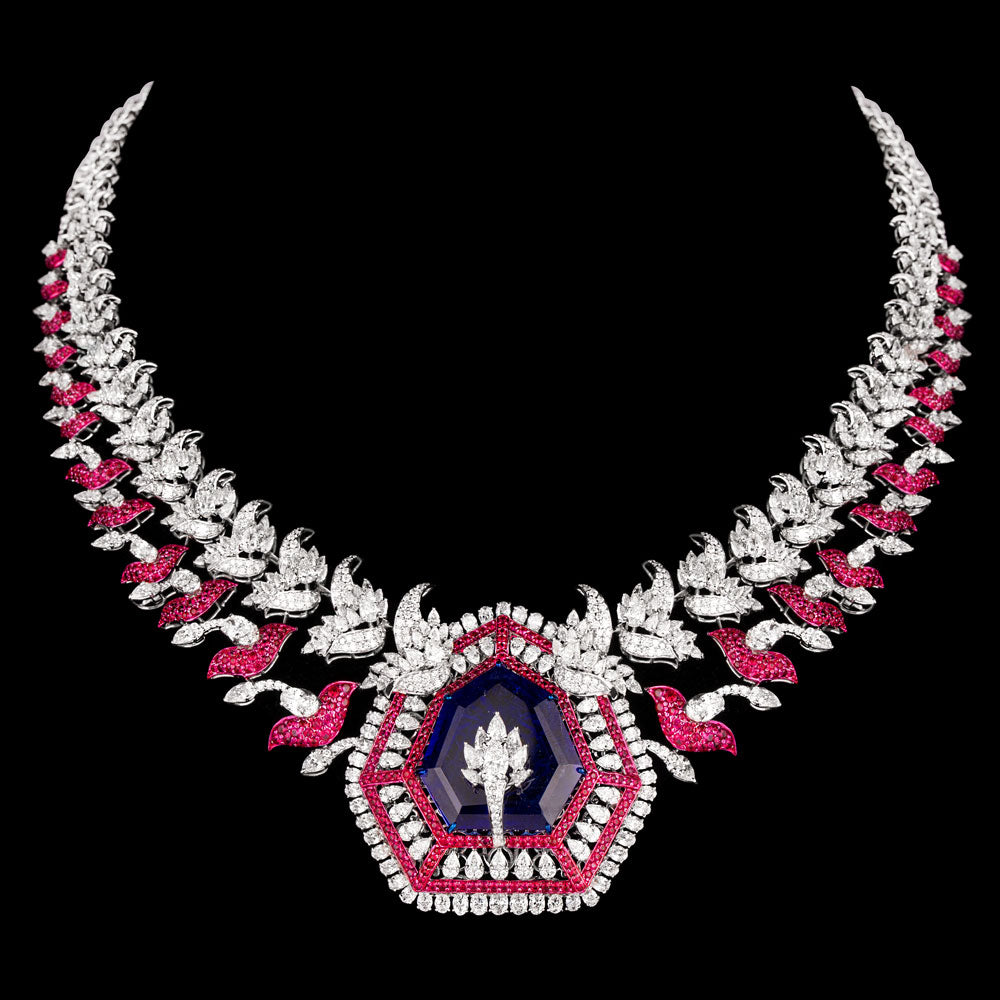 18K White Gold Diamond Necklace - 19.991ct VS-SI-EF with Colour Stones