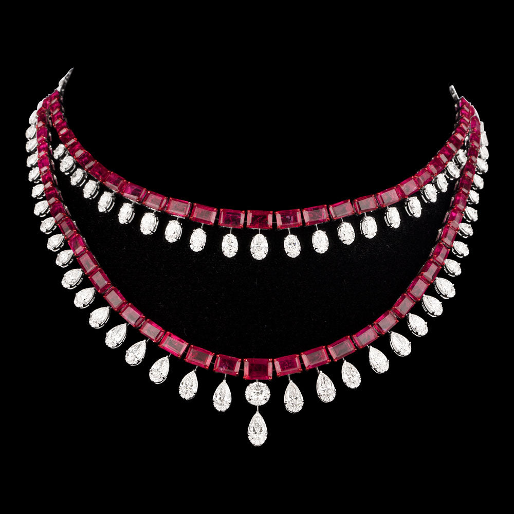 18K White Gold Diamond Necklace - 19.74ct VVS-VS-HI with Colour Stones