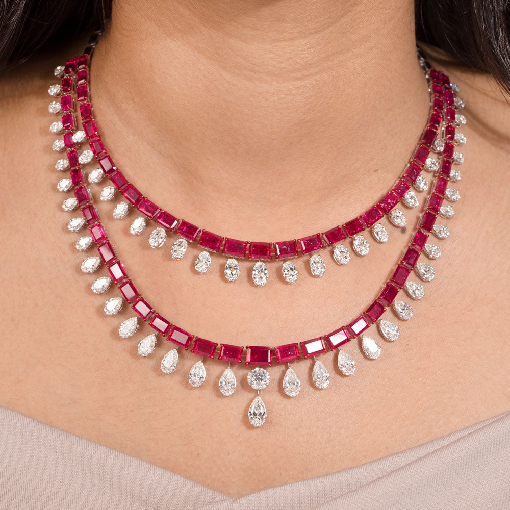 18K White Gold Diamond Necklace - 19.74ct VVS-VS-HI with Colour Stones