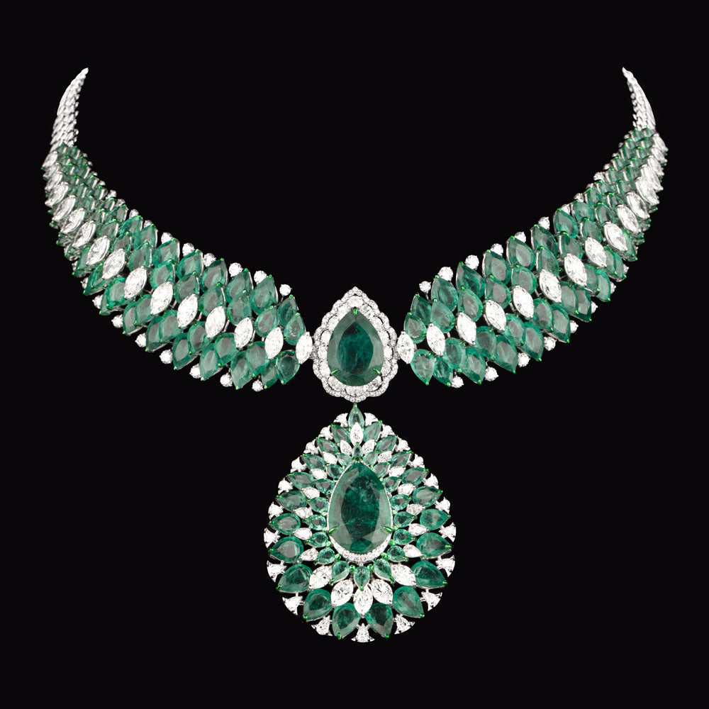 18K White Gold Diamond Necklace - 17.548ct VS-SI-IJ with Colour Stones