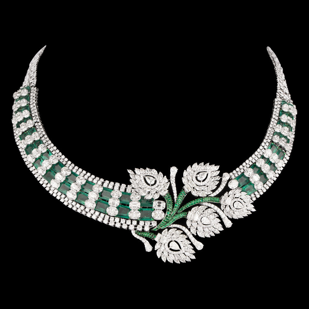 18K White Gold Diamond Necklace - 28.369ct VS-SI-HI with Colour Stones