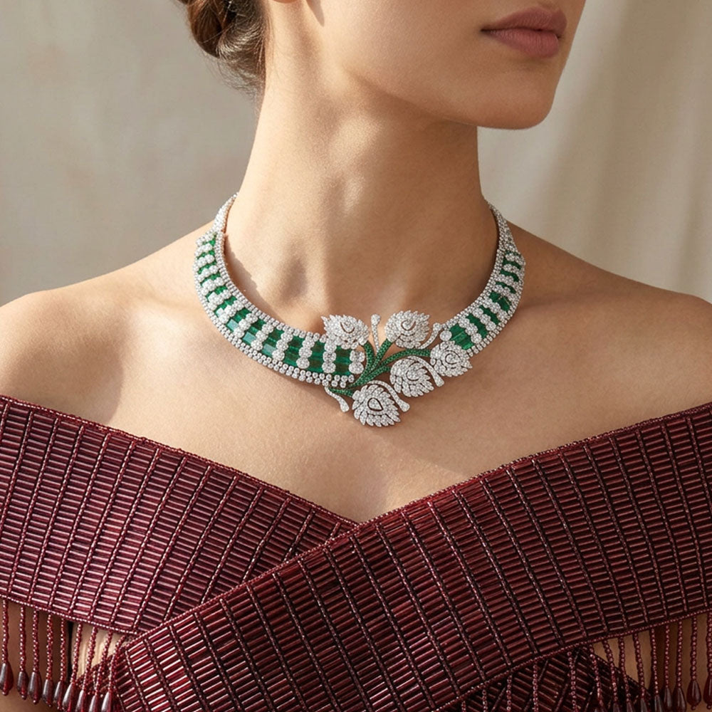 18K White Gold Diamond Necklace - 28.369ct VS-SI-HI with Colour Stones
